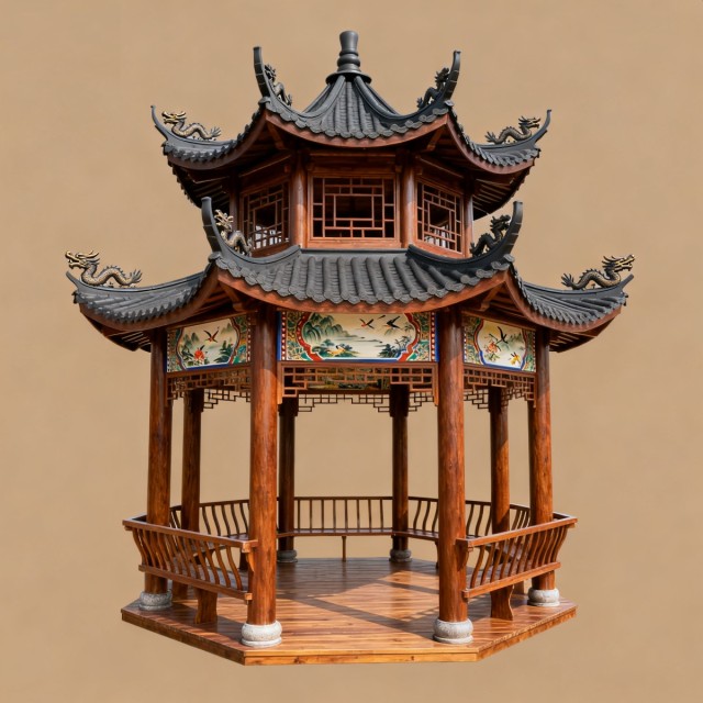 仿古风格防腐木凉亭,实木凉亭,木亭