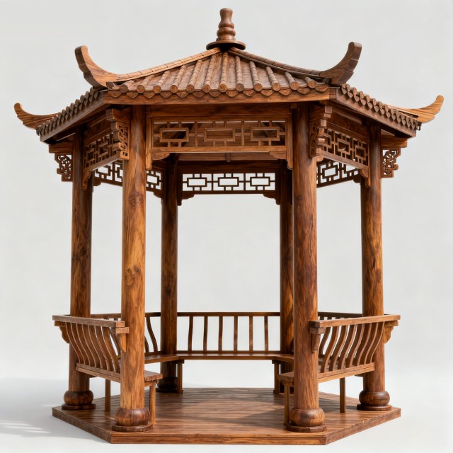 中式风格防腐木凉亭,实木凉亭,木亭