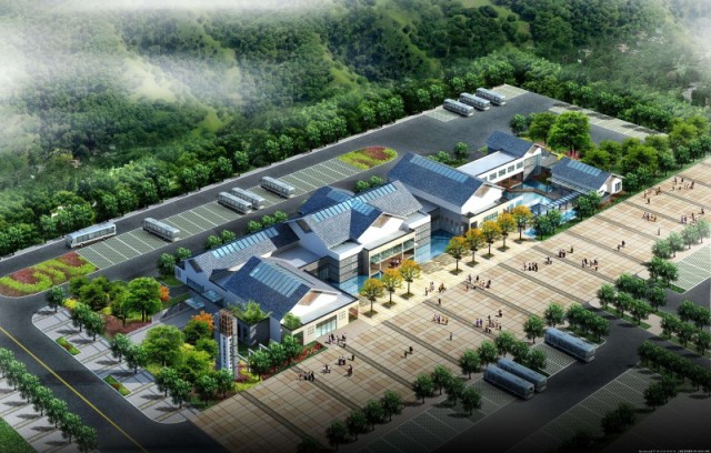 长兴大唐贡茶养生小镇凉亭与木屋